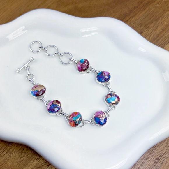 Genuine A+ Quality Pink Dahlia Turquoise Gemstone Bracelet Southwest New 925 - Picture 3 of 5